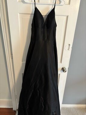 Betsy & Adam Black Spaghetti Strap Prom Gown